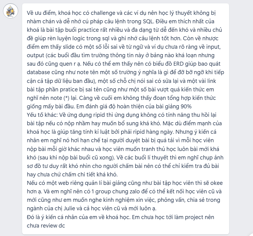 Feedback học viên
